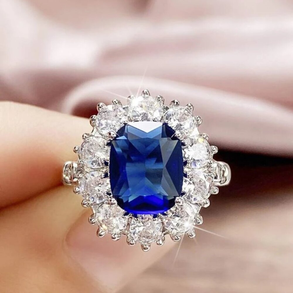 Dazzling Sapphire Blue and Silver Women's Ring